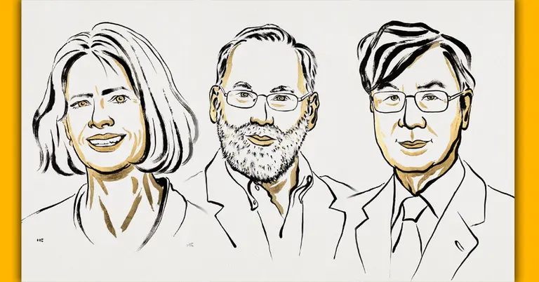 মেরি ই. ব্রুনকো (বামে), ফ্রেড র‍্যামসডেল (মাঝে), শিমন সাকাগুচি (ডানে)